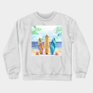 Watercolor surfboard scene Crewneck Sweatshirt